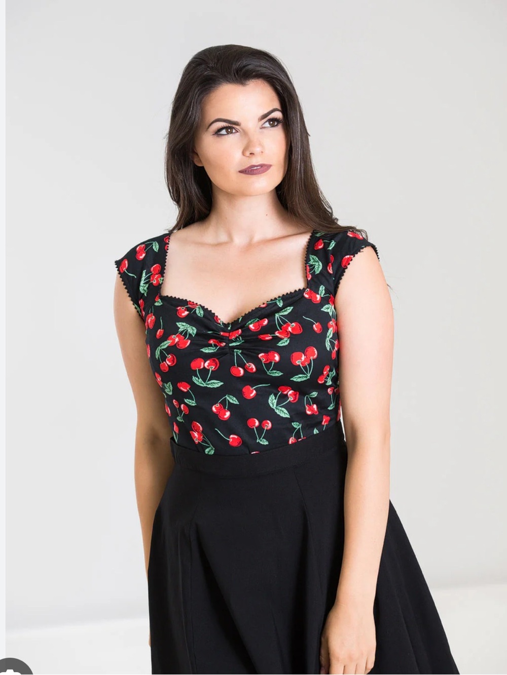 HELL BUNNY Cherry Pie Short Sleeve Top Shirt Blouse Black Women’s Size XS/Small